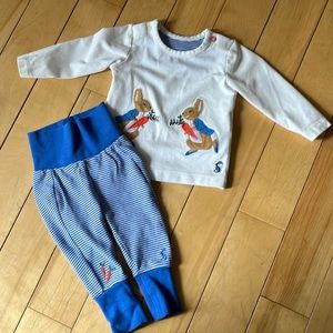 EUC Joules Beatrix Potter/Peter Rabbit 2 Piece Long Sleeve/Pant Set - Baby 0-3M